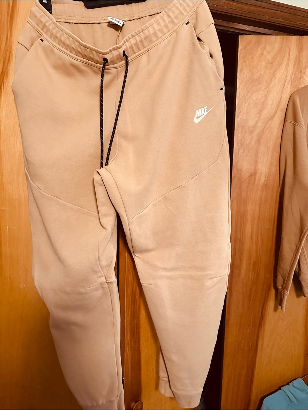 Nike Men Beige/Tan Fleece Joggers with Black Drawstring